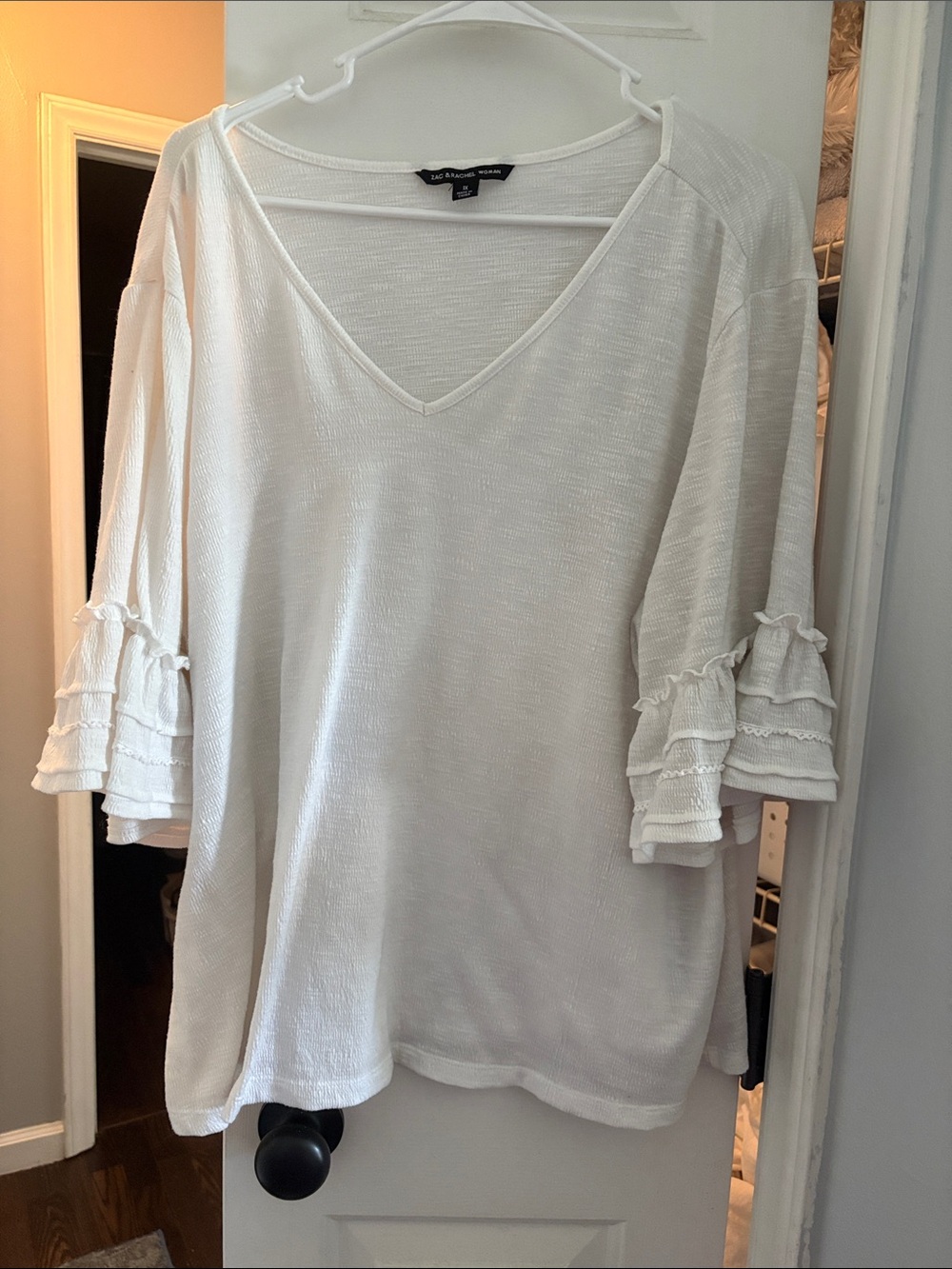 LOFT White V-Neck Ruffle Sleeve Tunic